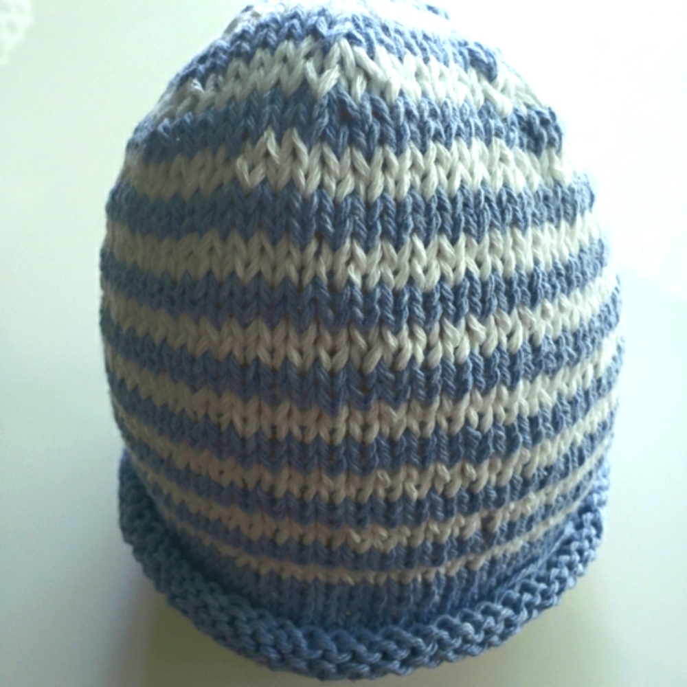 Glow-in-the-Dark Blue And White Striped Handknit Cotton Kids Hat